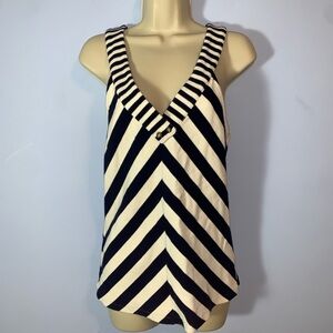 Anthropologie vintage chevron Striped navy and White criss cross Tank top  M